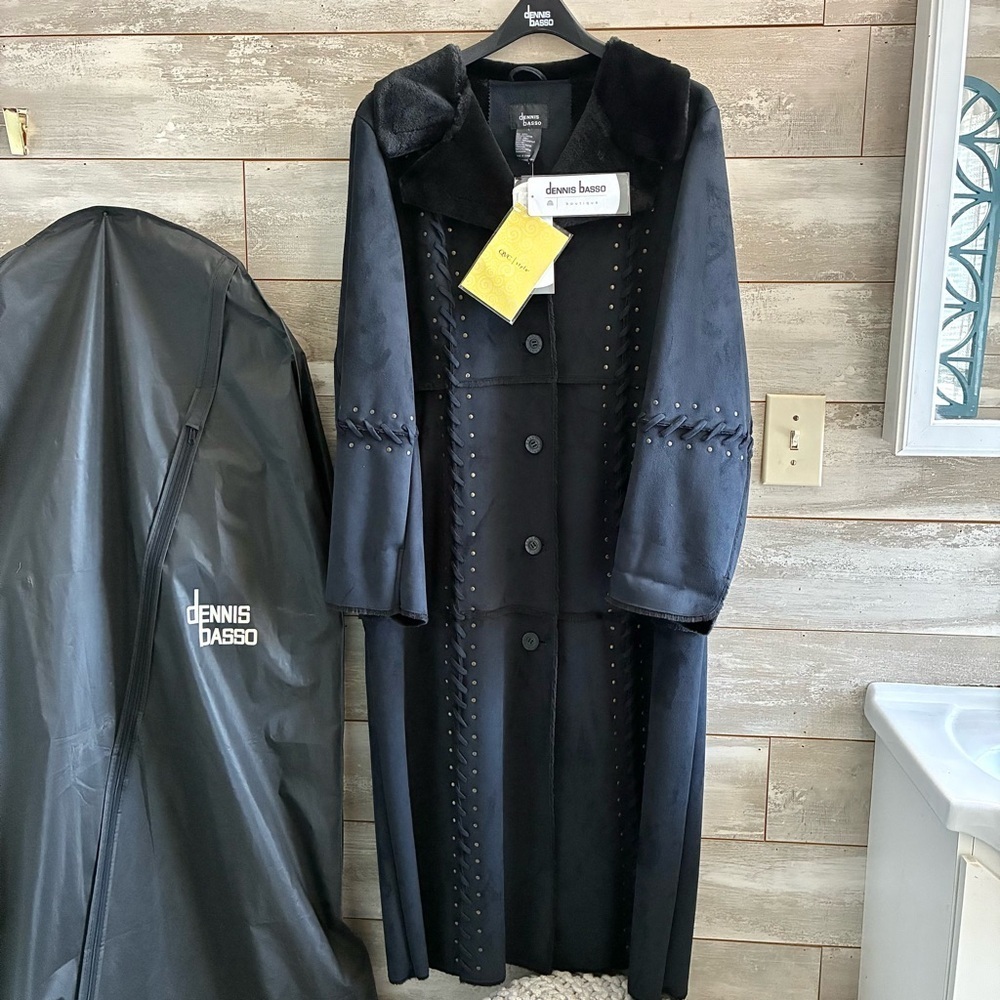 NWT Dennis Basso Faux Fur & Suede Coat